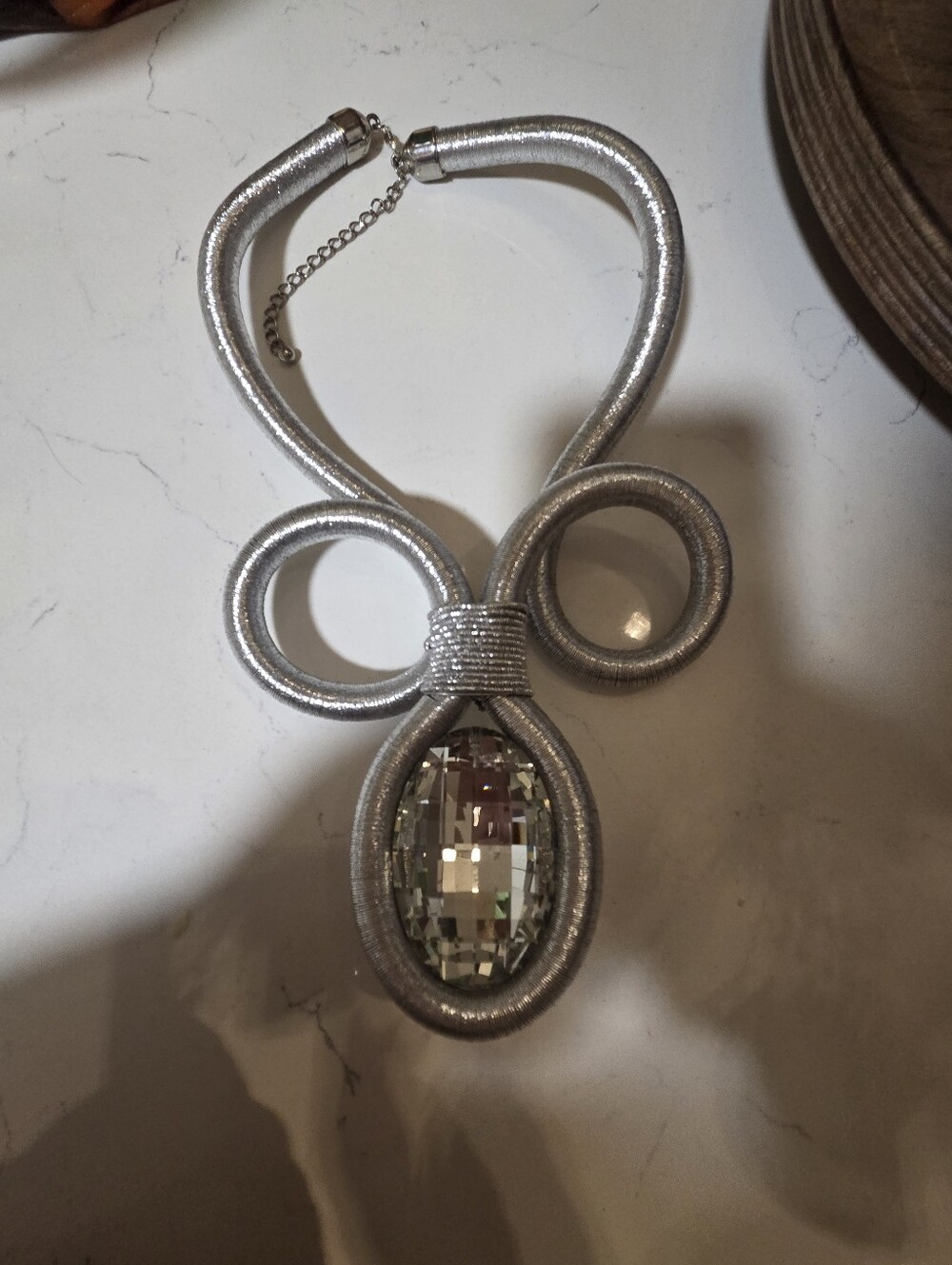 Silver Statement Necklace with Crystal Style  Pendant